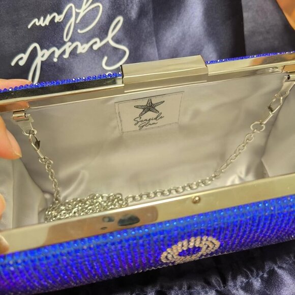 Luxurious Rhinestone Anchor Clutch Purse - Evening Handbag in Blue Glitter - Picture 3 of 6
